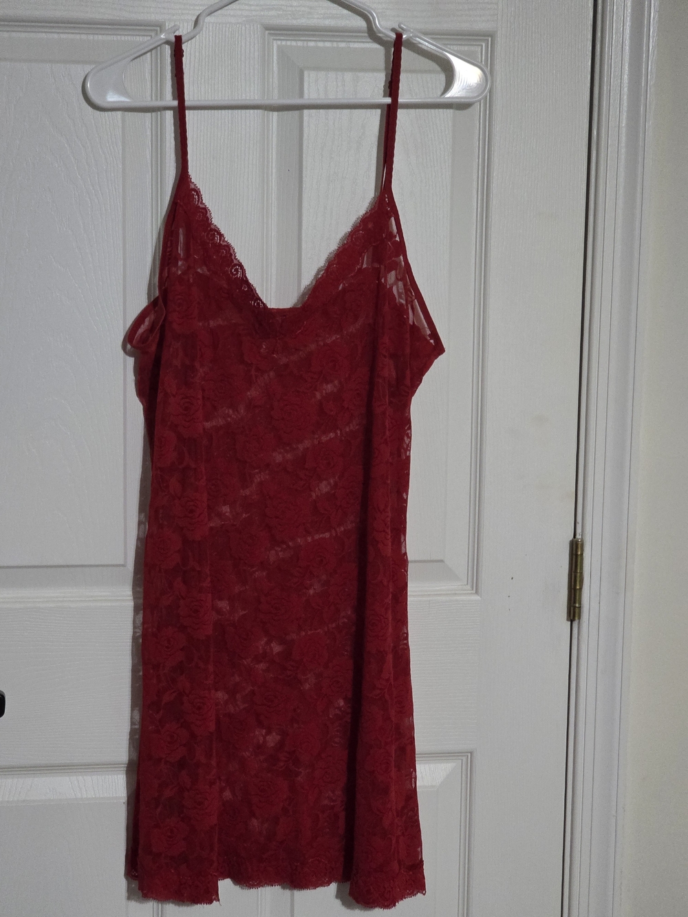 Delta Burke Red Lace Slip Chemise with Spaghetti Straps